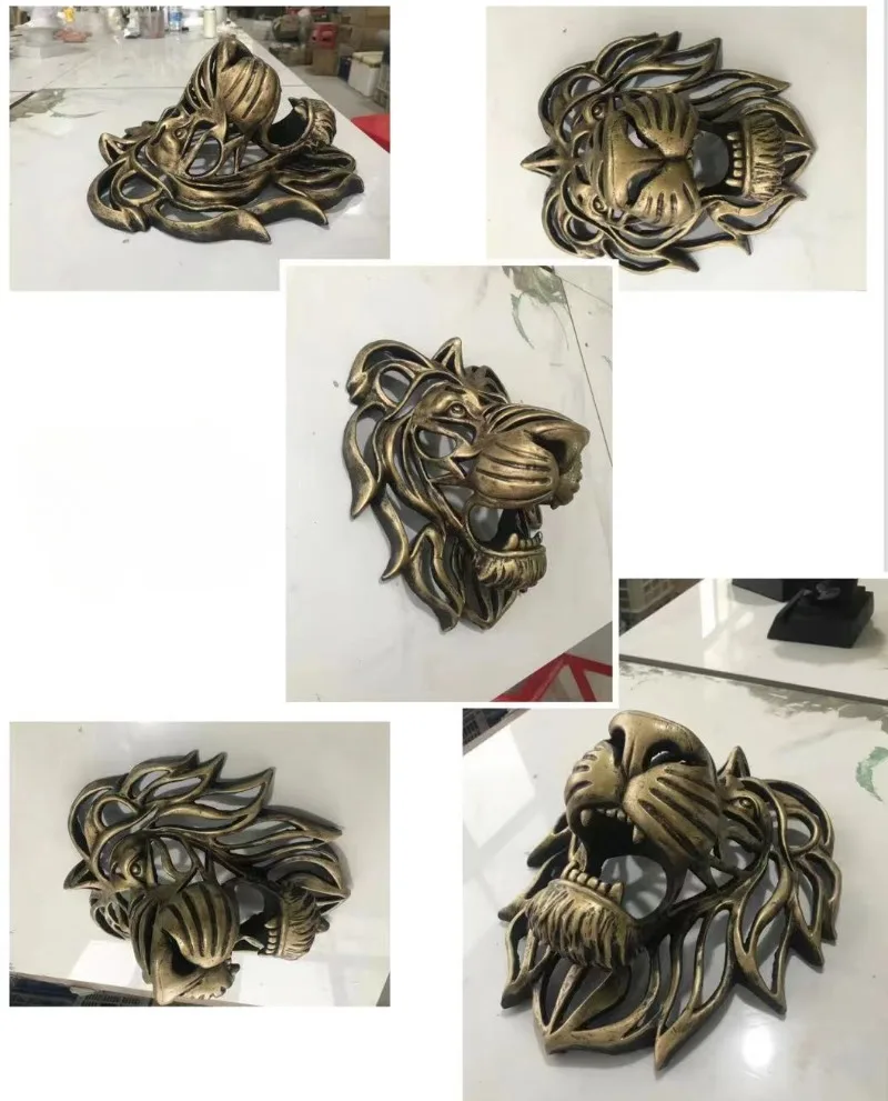 الجدار الشنق الأسد رئيس الفن النحت كول الذهب الأسد الملك تمثال راتنج مدخل غرفة نوم المنزل الجدار الشنق ديكور جدران فاخر #6