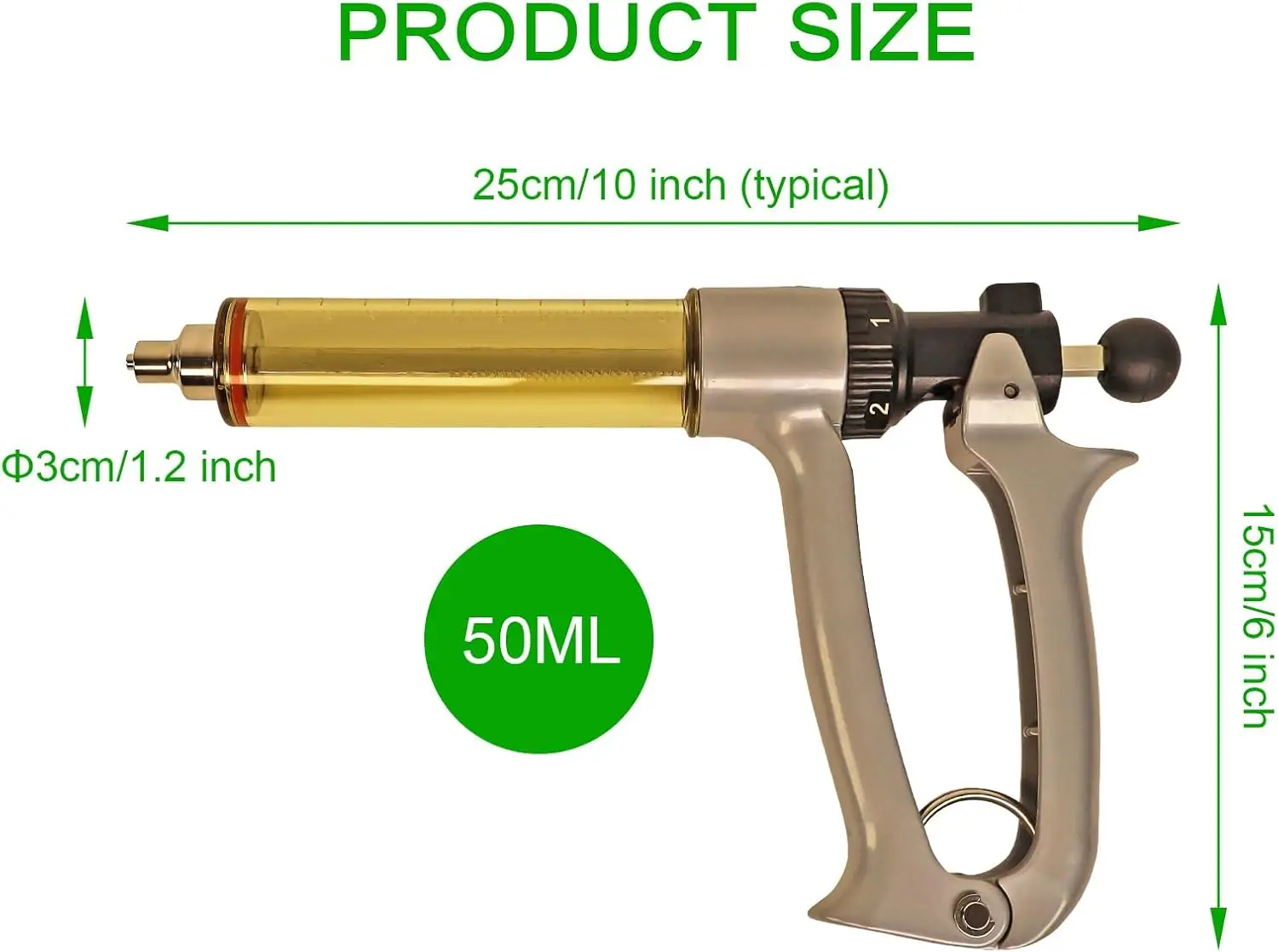 50ML Semi Automatic Livestock Syringe, 5 Gears Adjustable Continuous Repeating Luer Lock Syringe for Farm Ranch Cattle Cow Horse
