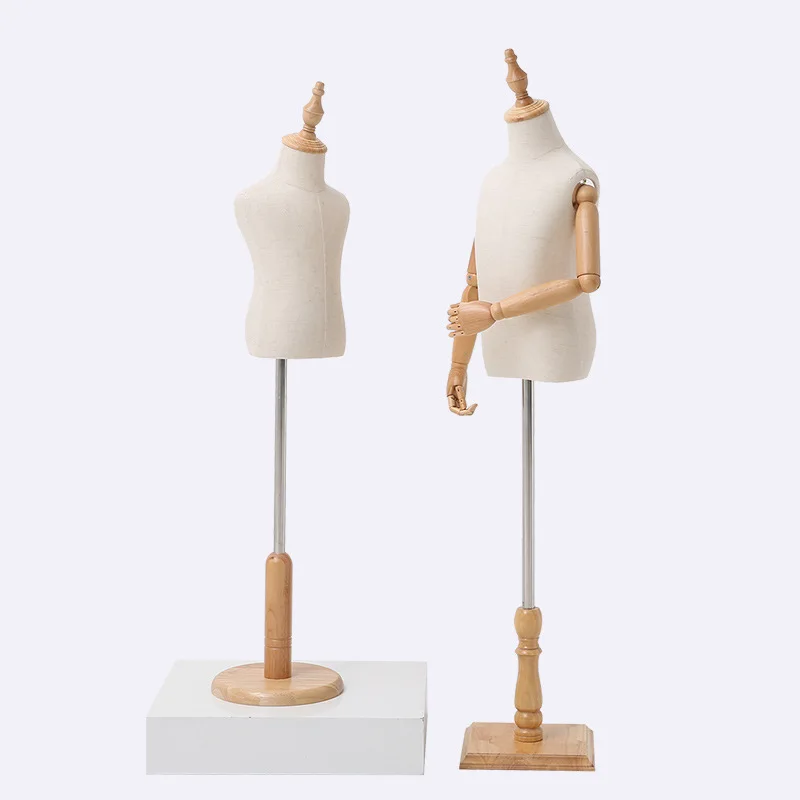 Kid Dress Form Fabric Cover Half Body Children\'s Model Mannequin Model Torso Wood Base With Wooden Arms For Window Display