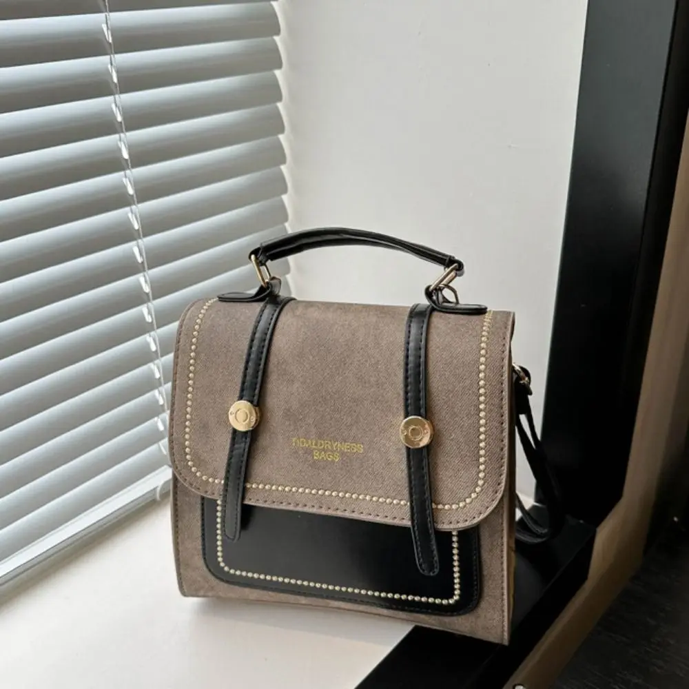 Elegant Large Capacity Retro Backpack Patchwork Color Handbag Pu Leather Backpack Square British Style School Bag Gift