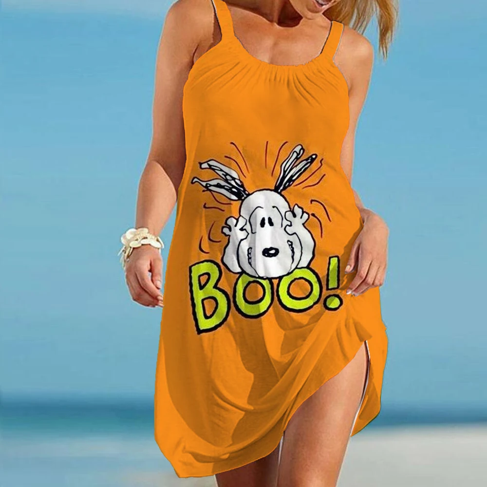 

Snoopy Kawaii Women's Beach Dresses Y2k Anime Youthful Woman Clothes Elegant Chic Dress Sling S-3XL Summer Leisure 2024