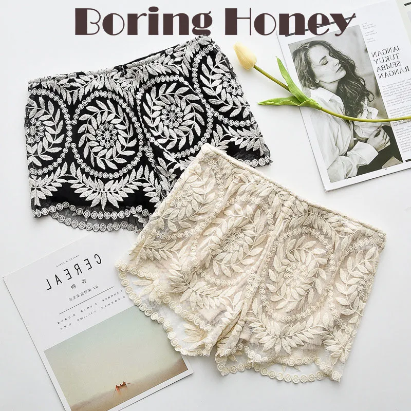 

Boring Honey Summer Three-Point Insurance Pants Thin White Lace Shorts Wear Safety Pants Prevent Leisure Bottoming Black Women