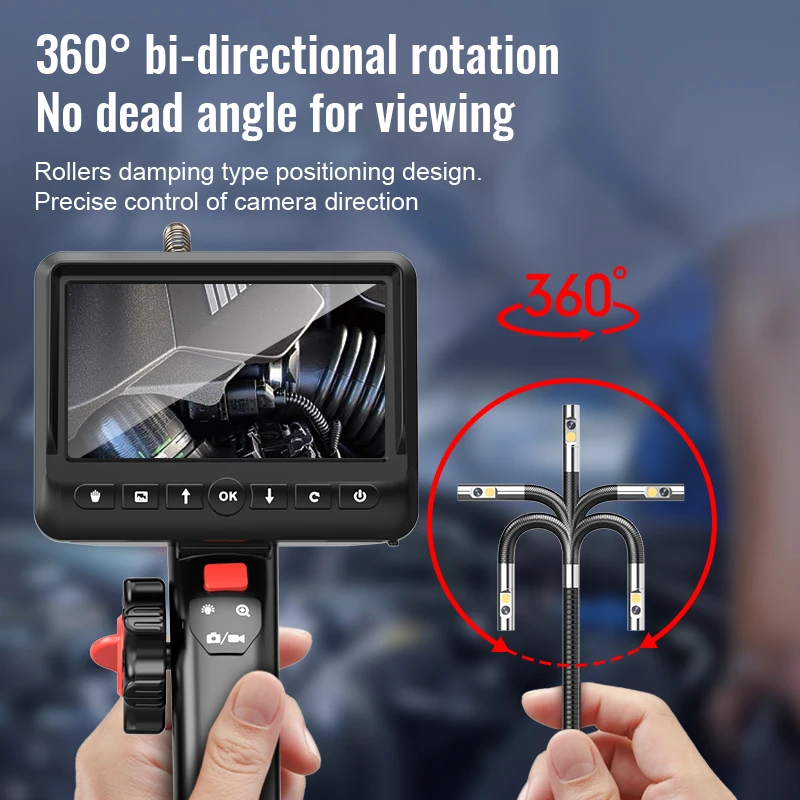 Two-Way Articulating Borescope Industrial Endoscope with 8.5mm Articulating Dual Camera Head for Automotive Aircraft Mechanics