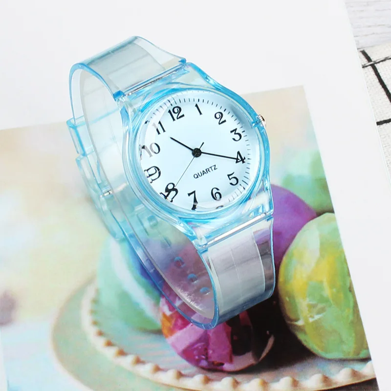 Montre en silicone ultra-mince pour femme, bracelet couleur bonbon, simple hler mentalement, cadeau de loisirs transparent