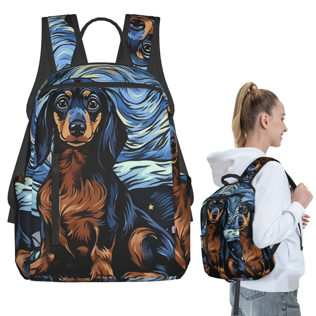

Starry Sky Dachshund Dog Portrait Backpack Student BookBag Children School Bag Laptop Shoulder Bags Boys Girls