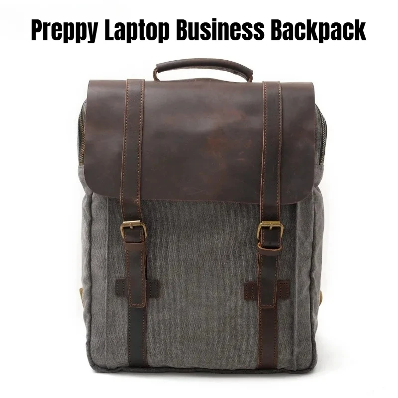 

Military Canvas Leather Backpack for Men & Women, Fashion Male School Bag, Unisex Rucksack Mochila Backpack