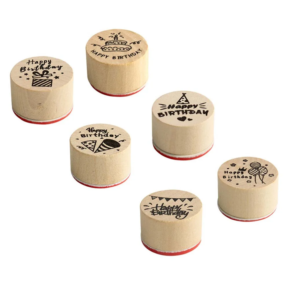 6 pçs criativo festa selos selo de madeira cores sortidas para diário planejador artesanal estilo vintage diy arte