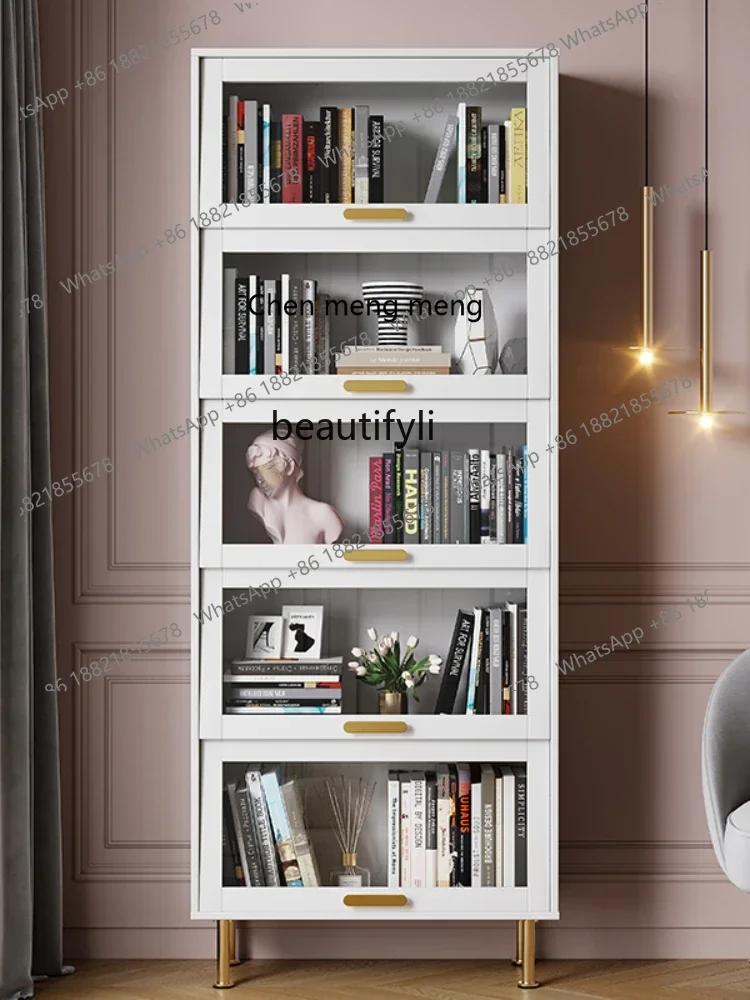 

ss7304Nordic Solid Wood Bookcase with Glass Cabinet Door White Book Shelf Shelf Home Bedroom Children Storage Cabinet