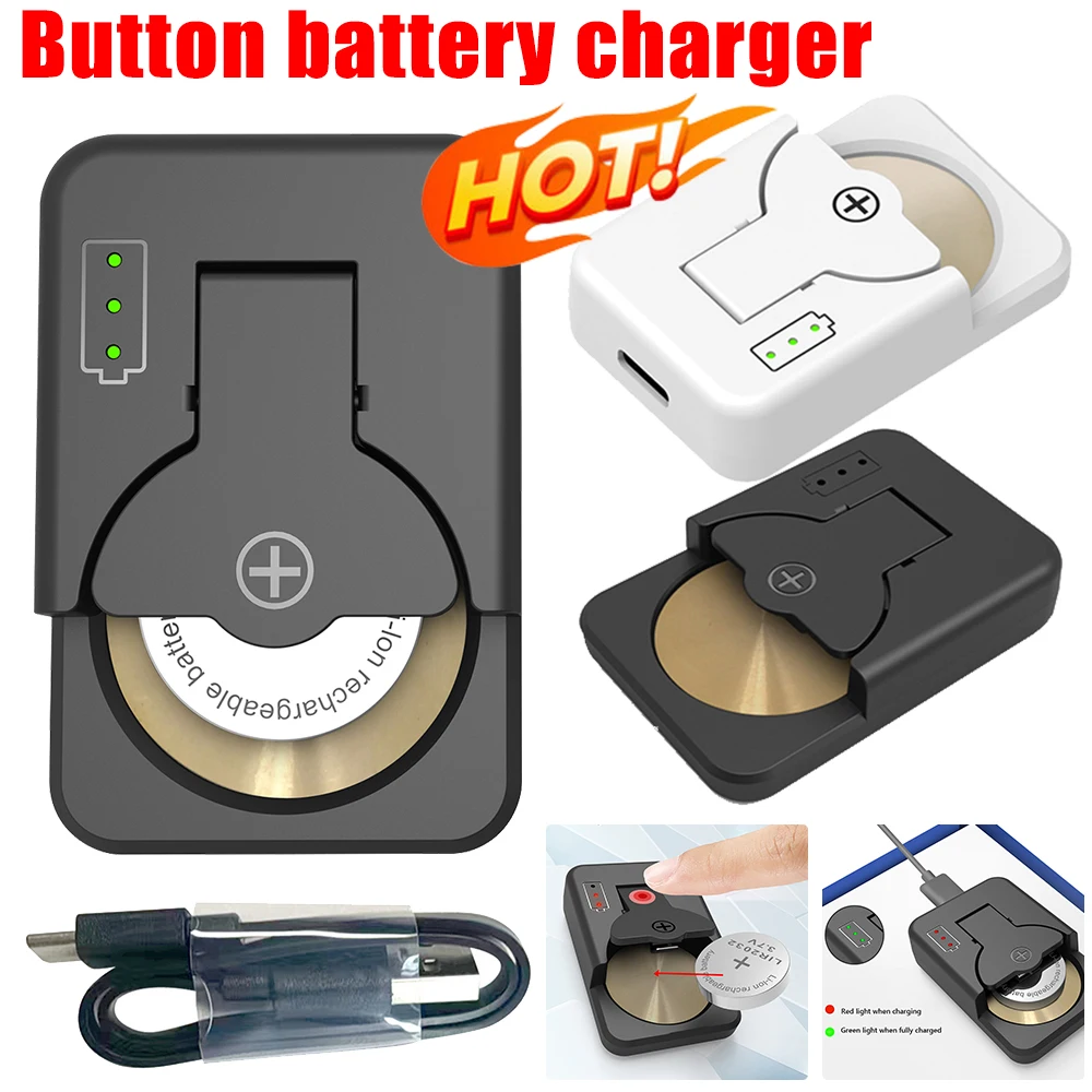 Rechargeable Button Battery Charger for LIR1025/1220/1254/1620/1632/2016/2025/2032/2430/2450 Type C Port Charging Battey Power
