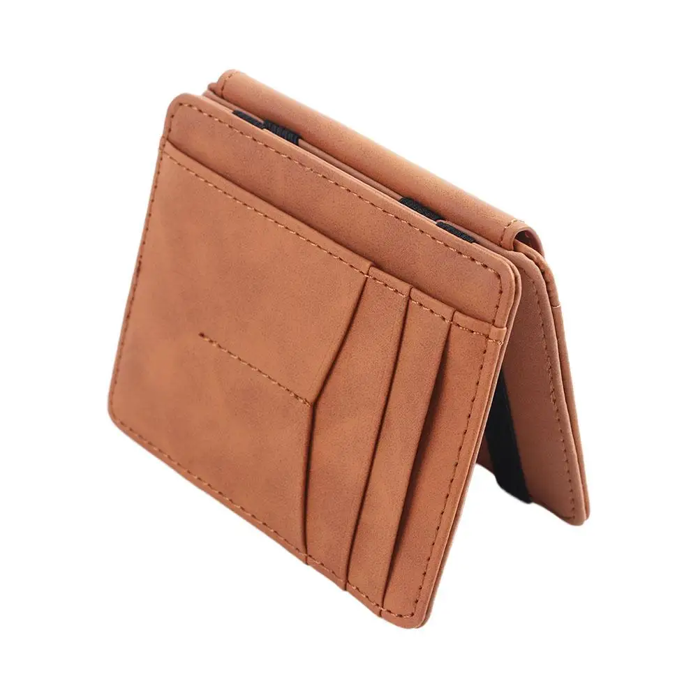 Funda de cuero PU portátil para tarjetas bancarias, billetera mágica, Mini monedero, clips para dinero, billetera para hombres