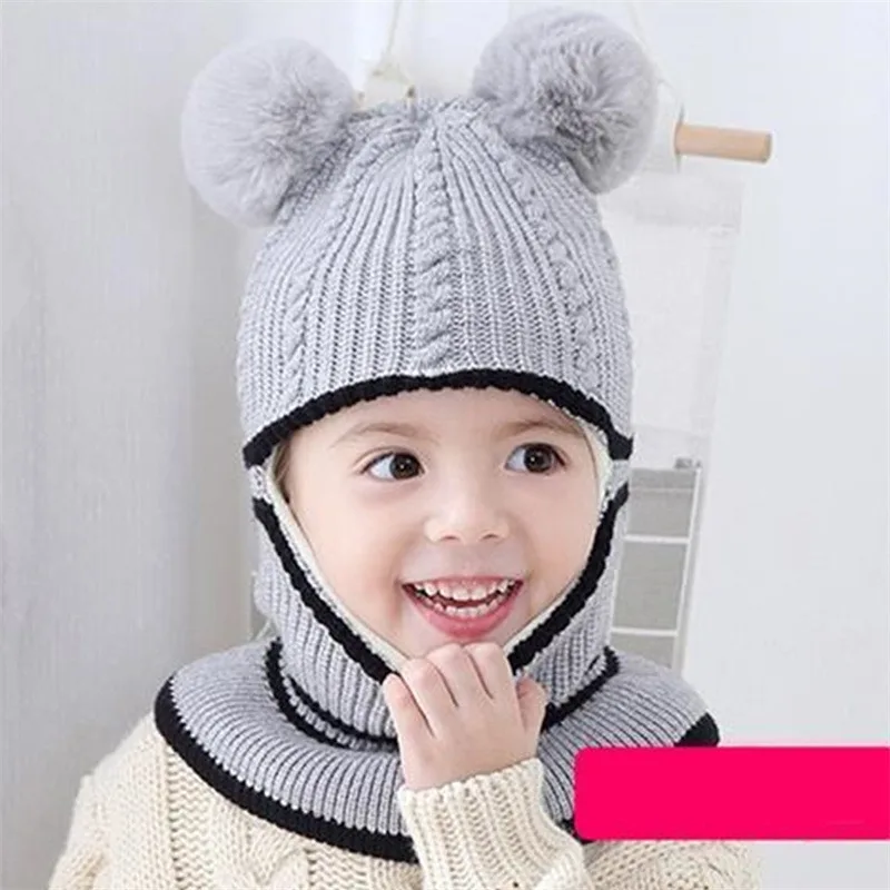 Baby Winter Hat Pompom Children Knitted Hats Baby Girls and Boys Hat with Warm Fleece Lining Hats for Kids