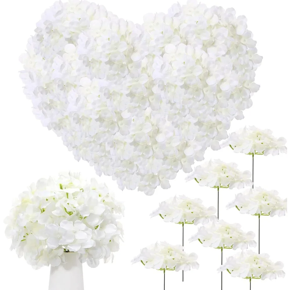 

200 Pcs Hydrangea Artificial Flowers, Silk Flower Heads with Stems, Fake Hydrangea Bouquet for Wedding Arch Centerpiece