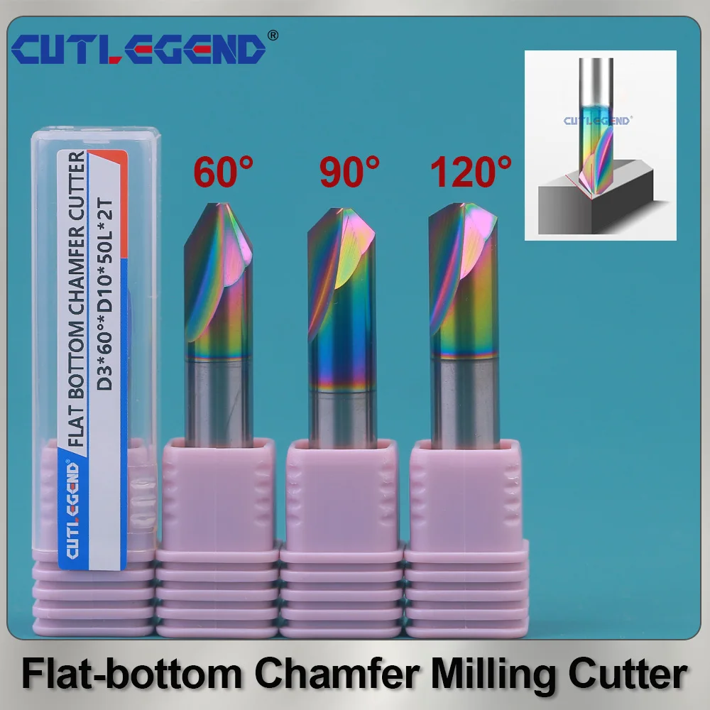 

60 90 120 Degree Flat-bottom Chamfer Milling Cutter Tungsten Carbide V-Type Bottom Cutting Edge Sharp DLC Coating for Aluminum
