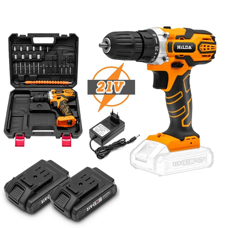 Nick 2026Variable Speed 3/8-Inch Keyless Chuck 1400RPM 25n/m 12V/16.8V/21V Cordless Electric Drill and Bits Set with 2PCS Batter