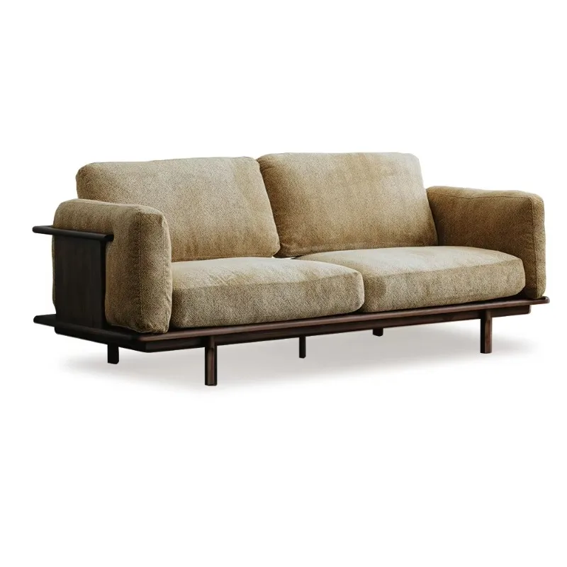 

LH black walnut solid wood fabric retro small apartment modern simple three single sofa