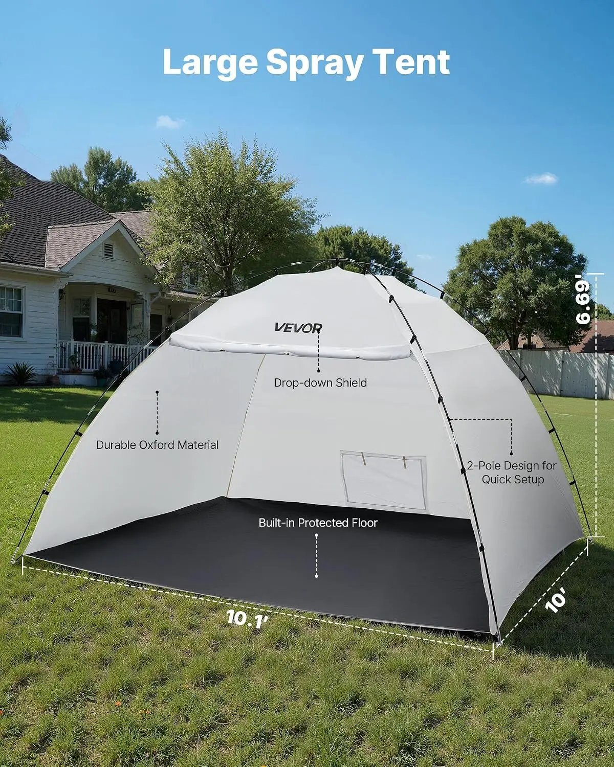 Portable Paint Booth Tent, 116.14 x 114.96 x 79.53 inch Painting Tent Station, Spray Shelter with Built-in Floor & Mesh Screen,