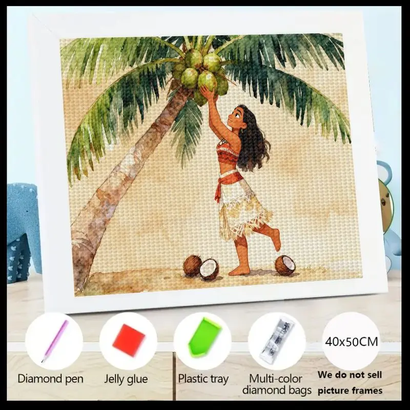 

1PC 5D DIY Full Drill Diamond Painting Kit for Adults & Kids, Tropical Island Adventure Girl Under Palm Tree Picking Coconuts Sp