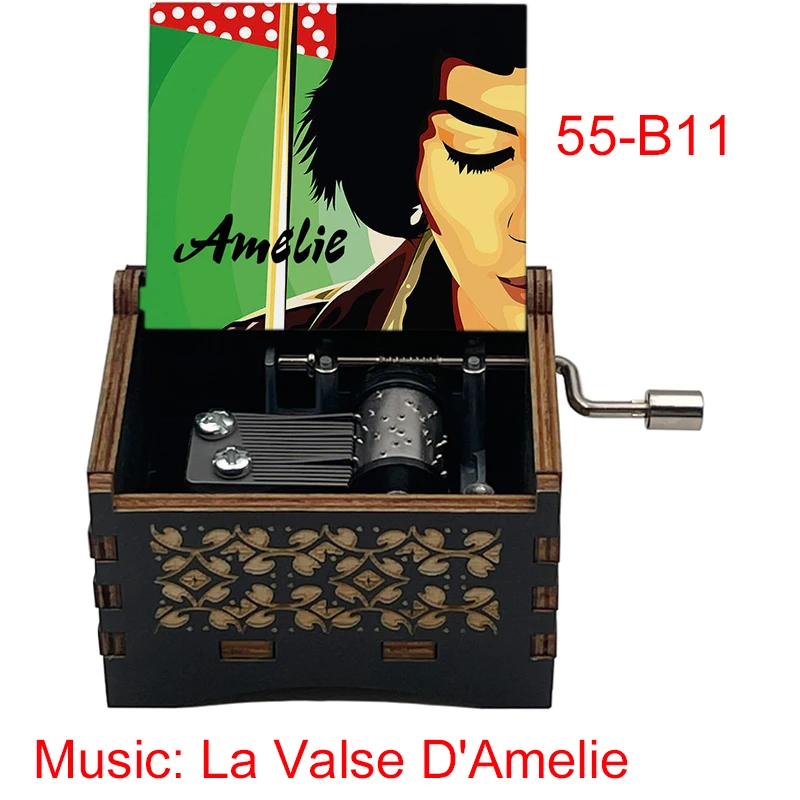 Wood Music Box La Valse D'Amelie Movie Amelie Hand Crank Color Print Gift for Girlfriend Wife Mom Birthday Christmas Home Decor