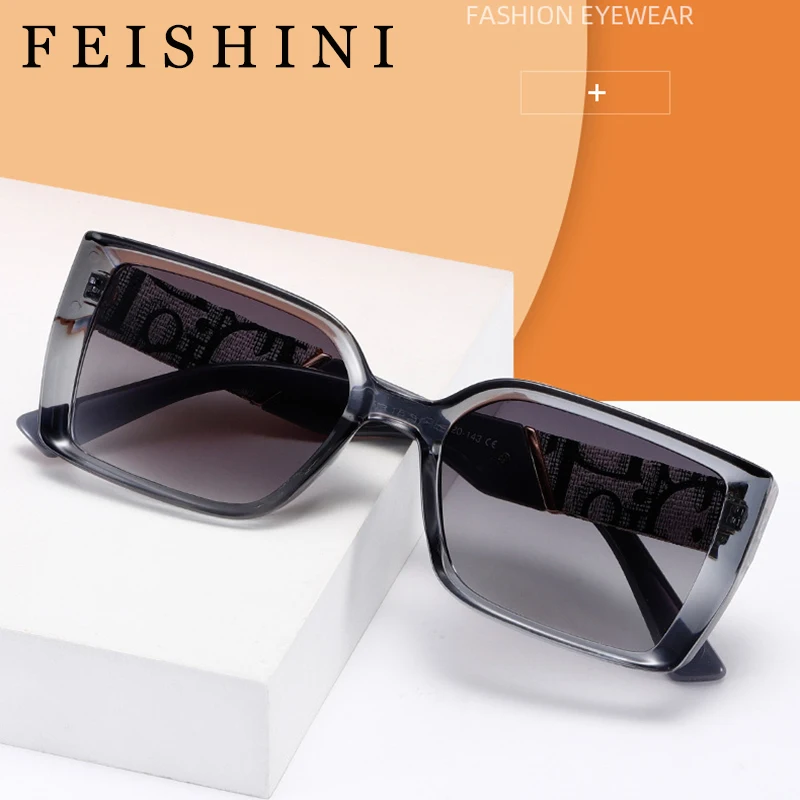 

FEISHINI New Fashion Letter Square Luxury Brand Trend Sunglasses Women Retro Tinted Rectangle Ladies Sun glasses gafas de sol