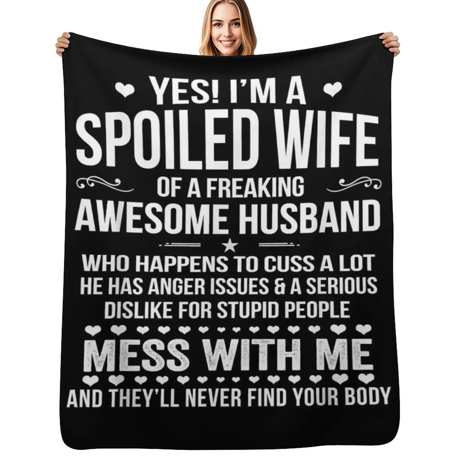 

Yes I'm A Spoiled Wife Of An Awesome Freaking Husband T-Shirt Throw Blanket Bed For Sofa Thin Luxury Brand Thins Blankets