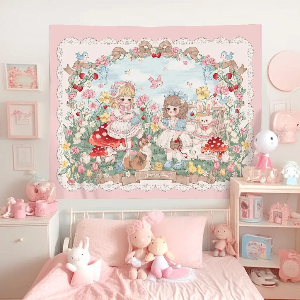 Cute Girlish Ins Style Lolita Bedside Hanging Cloth And Background Wall Decorations for Room Decoration