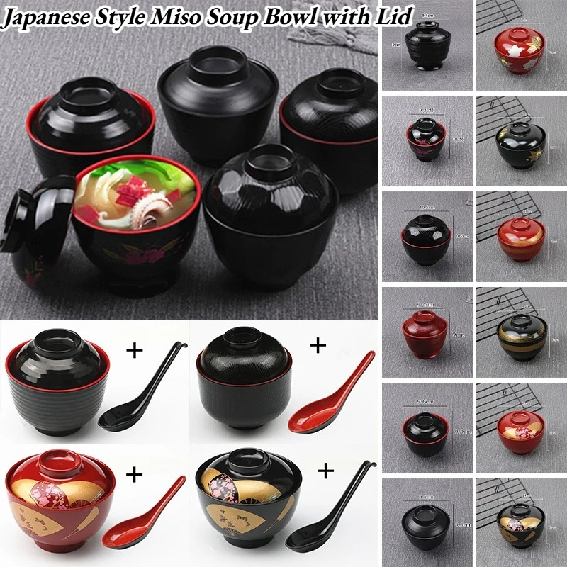 Tazón de Sopa Miso Estilo Japonés con Tapa, Tazón para Arroz, Ramen, Fideos, Cuchara, Tazón Pequeño para Salsas y Condimentos, Tazón para Salsa de Jiaozi
