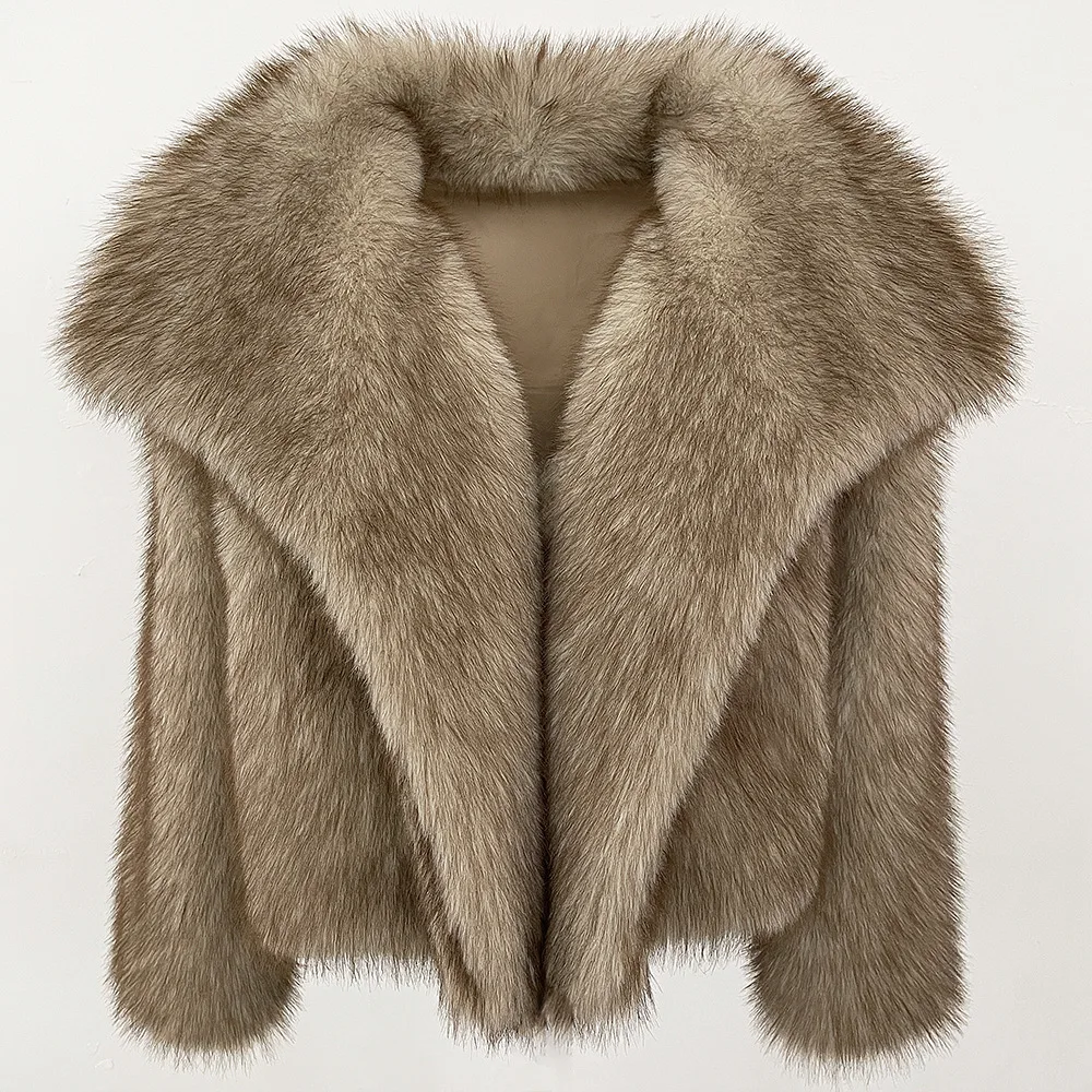 Winter Clothes New Fashion Gradient Fluffy Fur Coat Women High Street Luxury Big Fur Collar Faux Fox Fur Jacket Female Overcoats