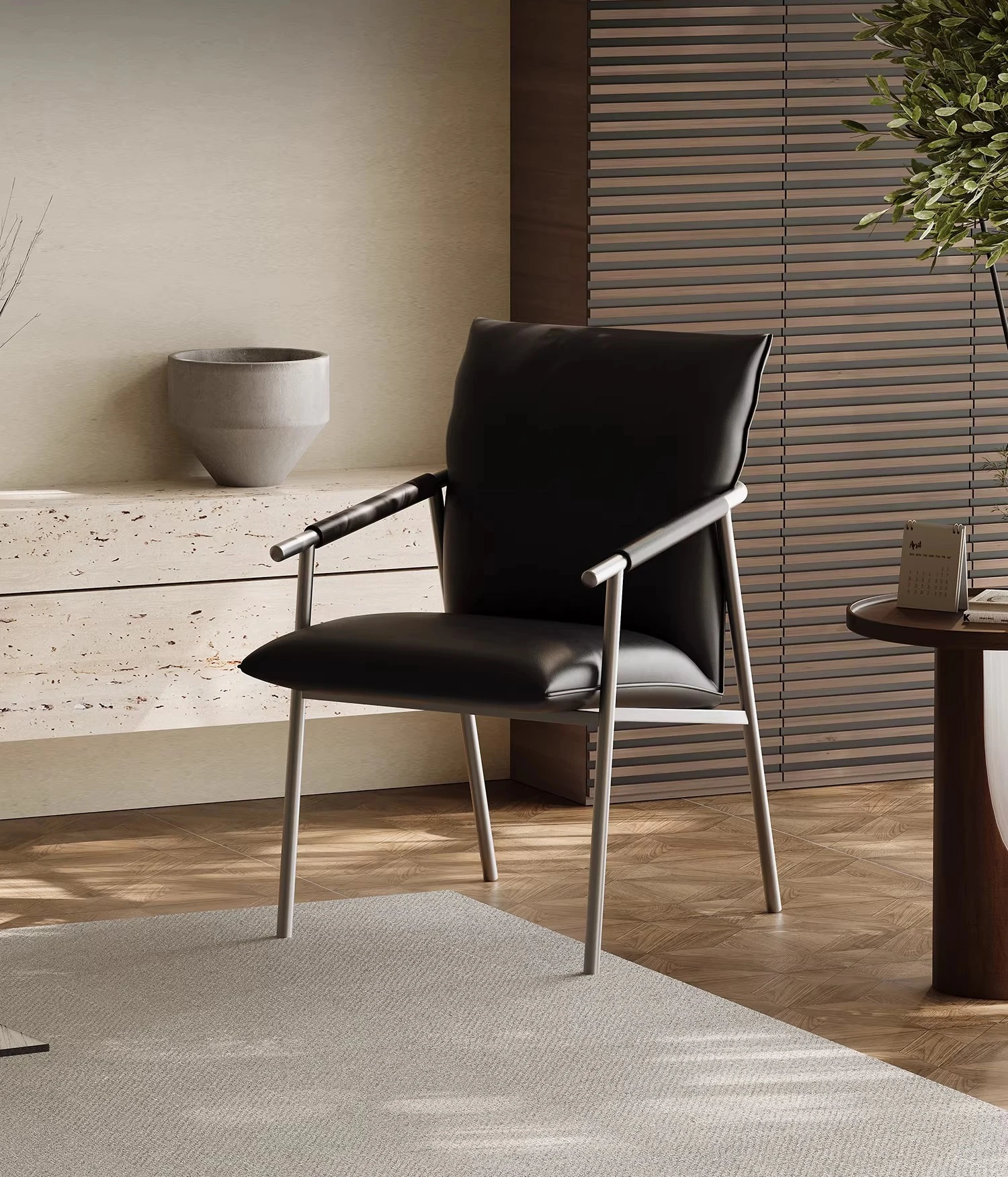 

leather dining table and chairs dining room dining chairs light luxury high-end living room leisure chair designer