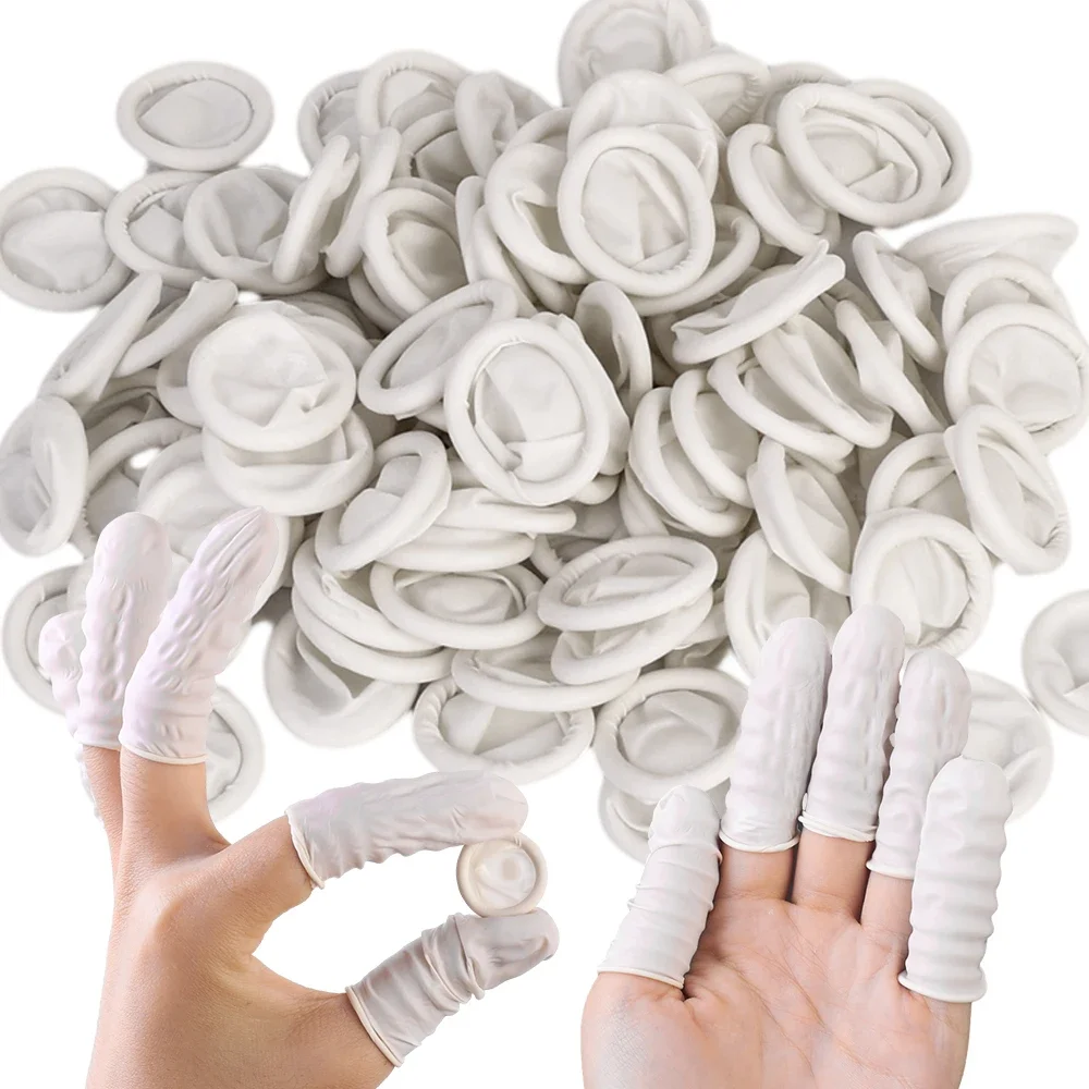 White Latex Finger Cots Dust-Free with Anti-Static Fingertip Protector Gloves Nail Art Tool Natural Rubber for Sensitive Skin