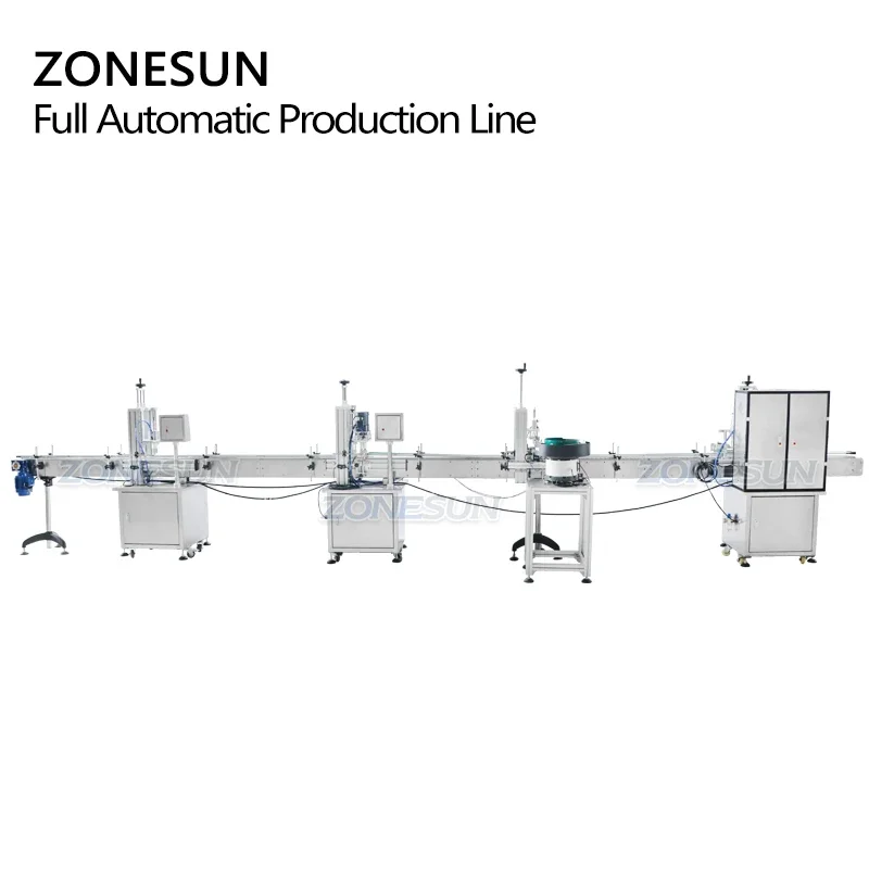 ZONESUN Nail Polish Bottle Filling Cap Pressing Machine Capping Machine Line With Cap Vibratory Feeder Flow Paste ZS-FAL180R7