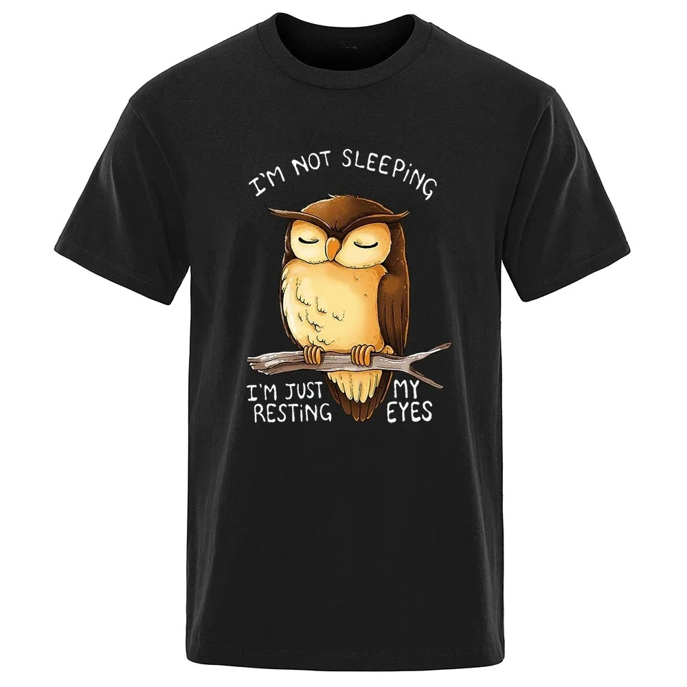 I'M Just Resting My Eyes Owl Male Cartoons Print Mens Street Clothing Breathable Cartoons T-Shirts Tops Cotton Casual Tee Tshirt