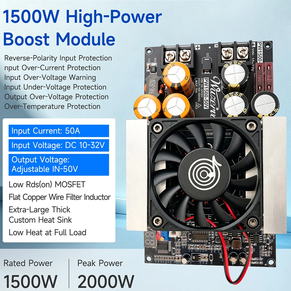 DC 10-32V to 24V-50V PW1500 Boost Step-up Power Supply for Audio Amplifiers 50A Low Ripple Ample Power High Efficiency 1500W