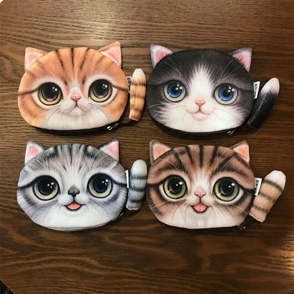 Cat Face Coin Purse Cute Animal Zipper Plush Wallet Small Coin Pouch Cosmetic Bag for Women Gift Bag
