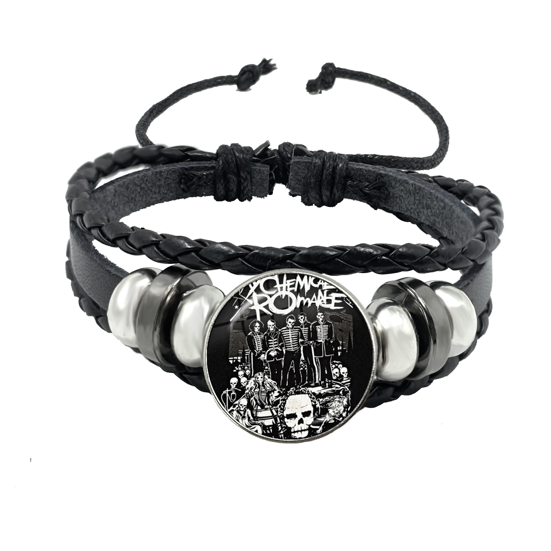 New Rock Band My Chemical Romance Black Leather Adjustable Bangles Punk Bracelet 18MM Round Glass Snap Button Jewelry