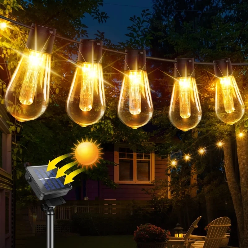 

Solar String Lights Outdoor Garland Christmas LED Globe Bulbs Solar Fairy Lamps for Camping Garden Party Terrace Decoration