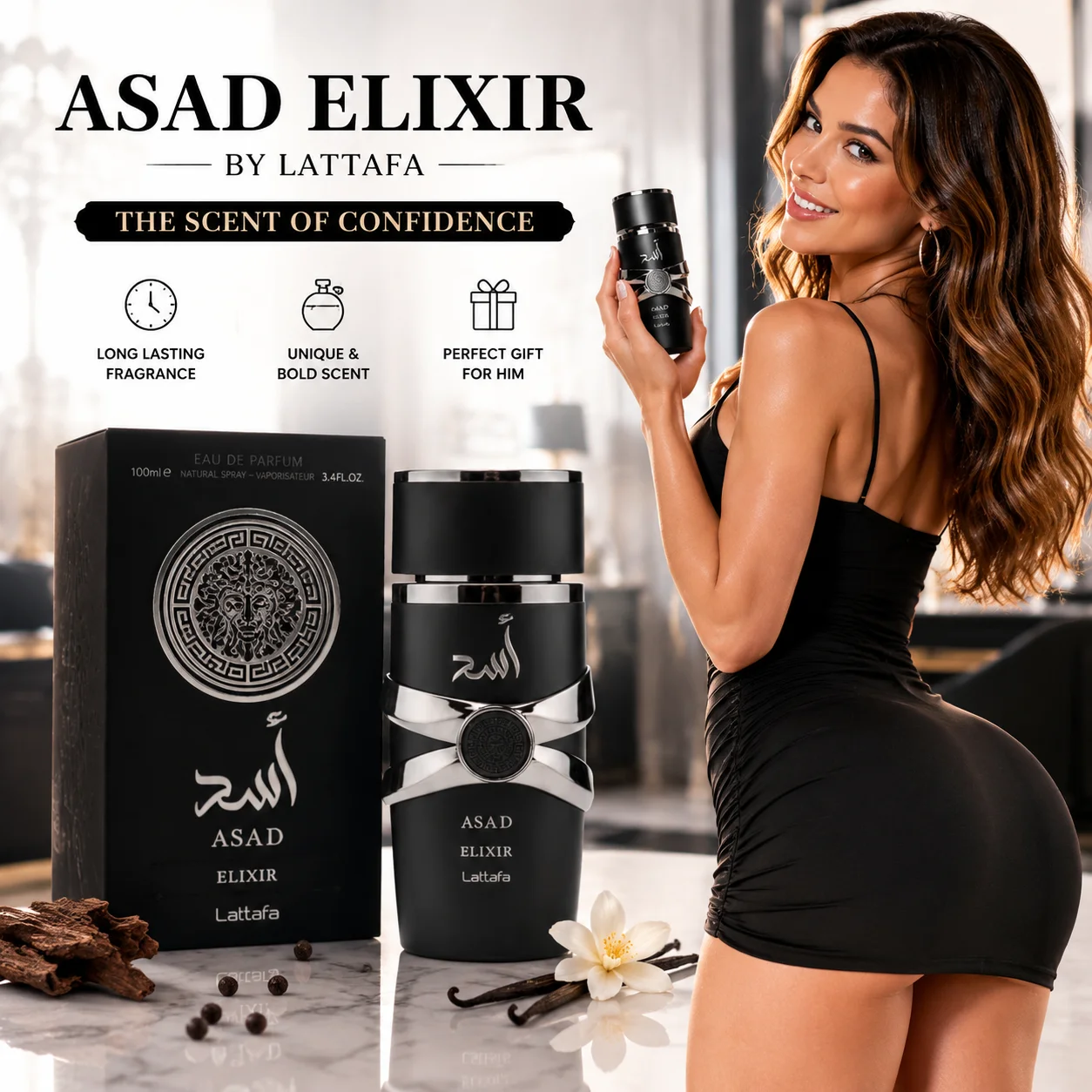 Lattafa ASAD ELIXIR 100ml EDP Perfume For Men - Long Lasting Spicy Woody Amber Fragrance - Luxury Arabic Cologne Gift