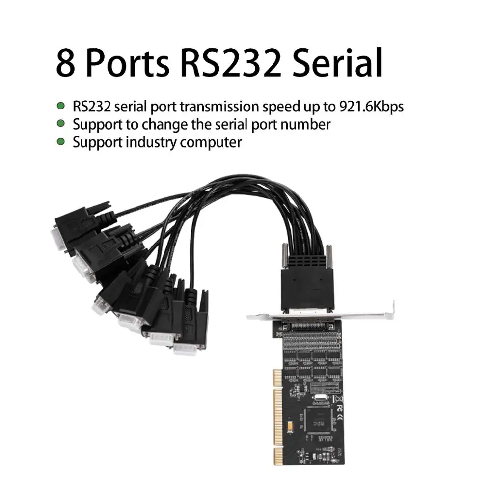 IOCREST with low profile bracket 8 Ports RS232 DB-9 Com PCI Serial Controller I/O Card with Fan-out Cable image 3