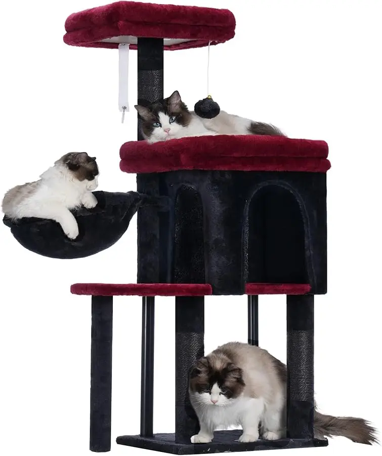 

Hey-brother Cat Tree Tower, Scratching Posts with Cozy Condo, Padded Bed, Hammock, Plush Perch, Sisal Post and Ball for Indoor K