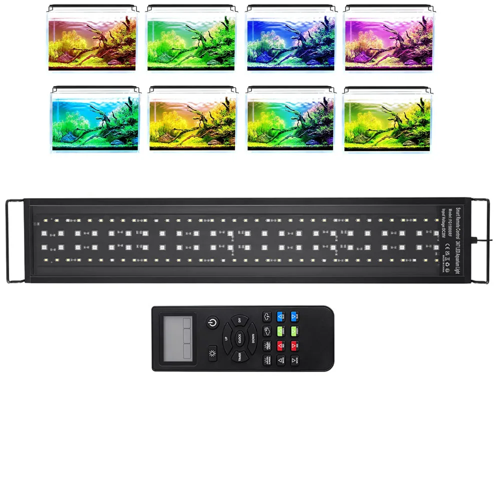 30-60cm Aquarium Full Spectrum Remote Control LED Light Fish Tank DIY Color Brightness Weather Mode 110v-240v