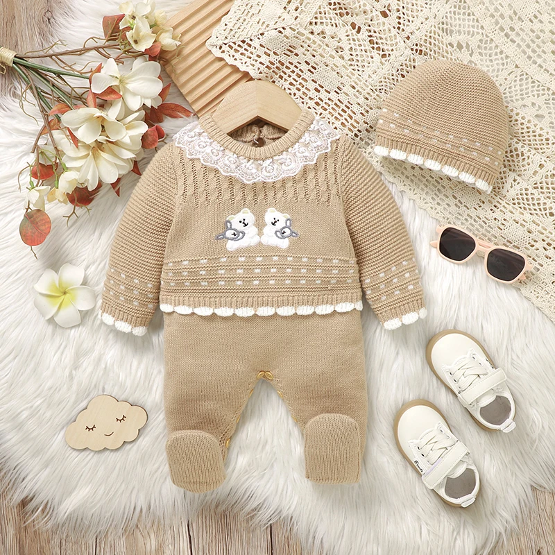 Winter Lange Ärmel Gestrickte Baby Strampler Hüte Kleidung Neugeborenen Jungen Mädchen Overalls 0-18m Infant Unisex Outfits Playsuits 2 teile/sätze