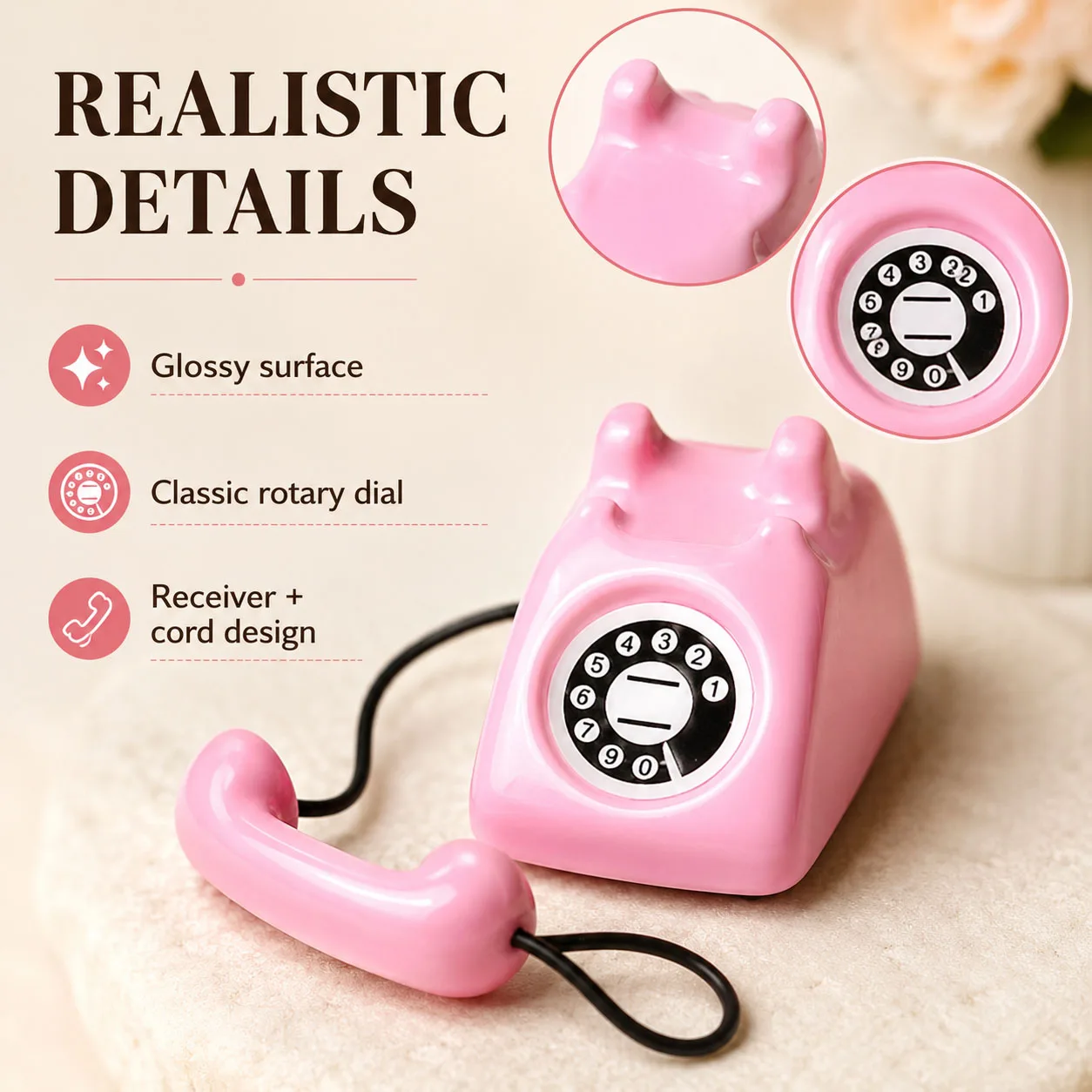 1:12 Mini Retro-Telefon Puppenhaus-Dekoration, Vintage Wählscheiben-Telefonmodell mit Kabel, Winziges Schreibtisch-Telefonzubehör – Detail 2