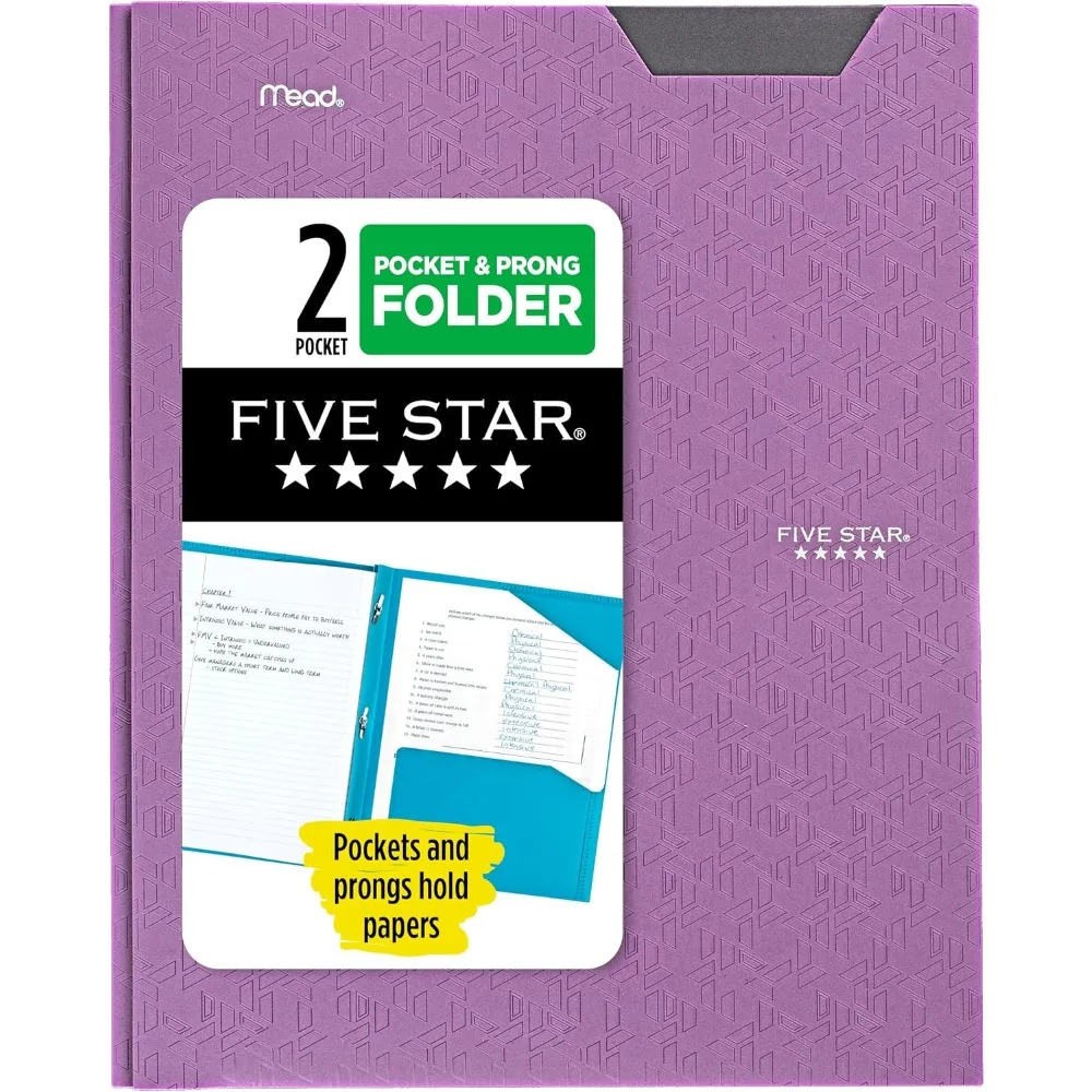 2 Pocket Plastic Folder with Stay-Put Tabs Prong Fasteners for Holding Letter Size 8.5 x 11 Paper Amethyst Purple Color File Folder for School Office Supplies Document Organizer
