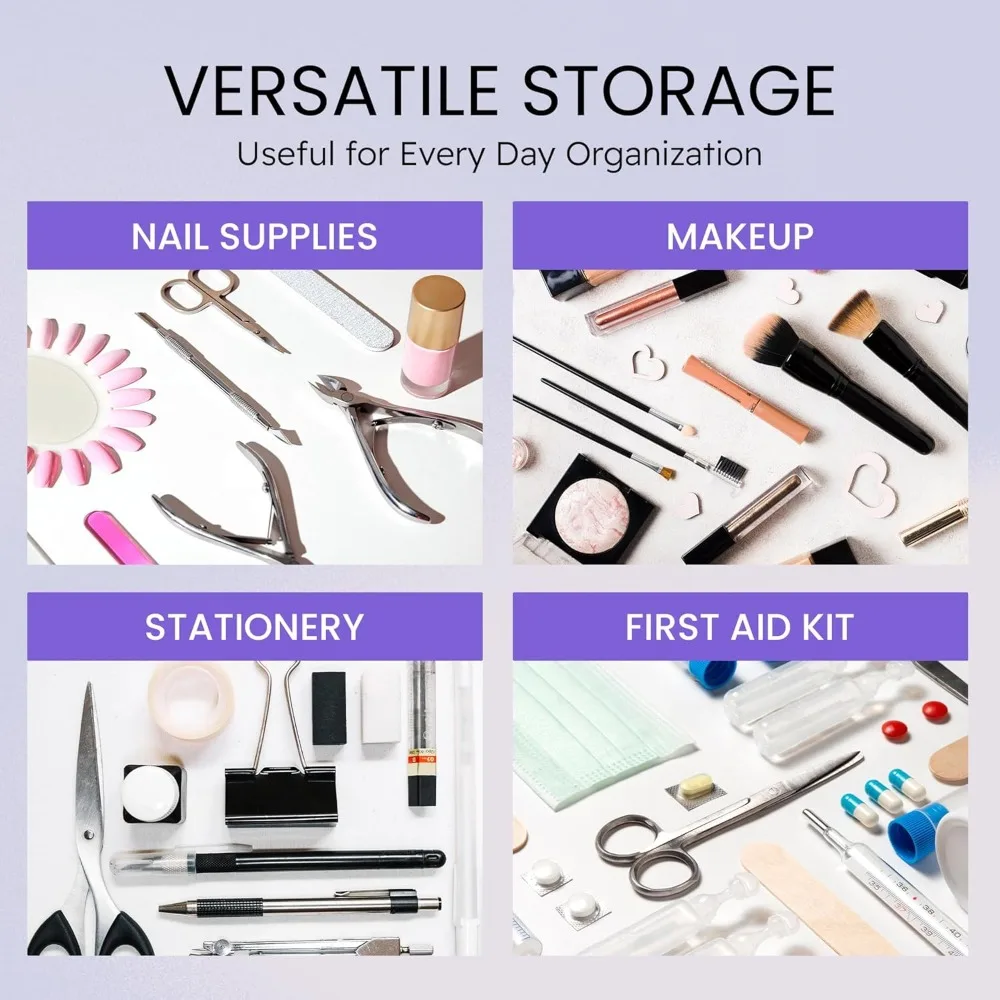 Persönlicher Box-Aufbewahrungskoffer für professionelle Maniküristen, Nägel und Pediküre (große Größe) (10 Stück, LILA)