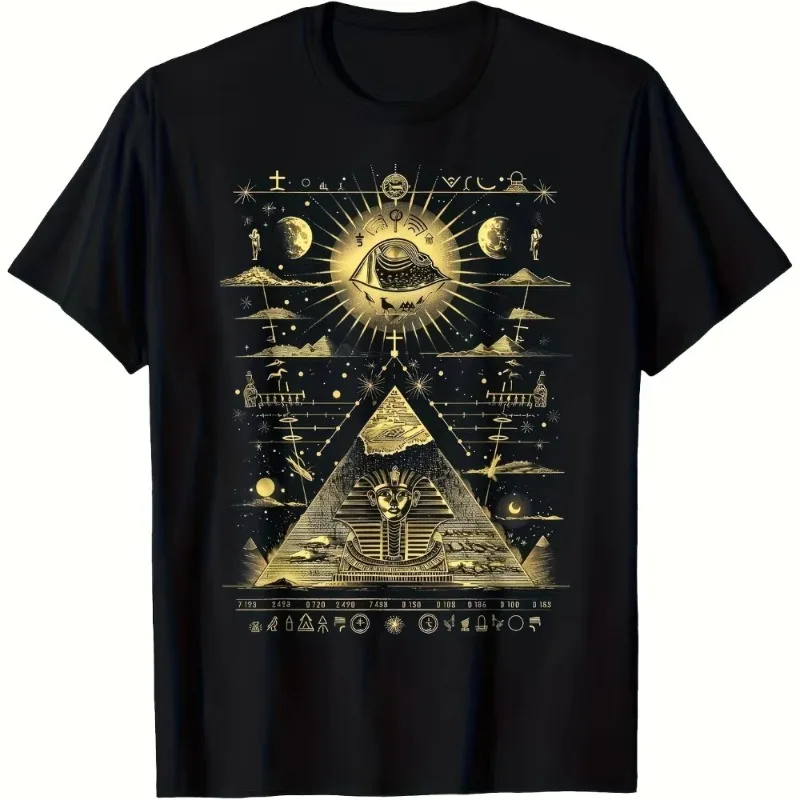 Egyptian Pyramid Hieroglyphs Mysterious Retro T-shirt Comfortable Printed Men's and Women's T-shirt Suitable for All Seasons