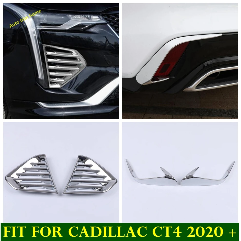 

Chrome Front Fog Lights & Tail Rear Bumper Fog Lamps Eyelid Eyebrow Decoration Strips Cover Trim For Cadillac CT4 2020 - 2022