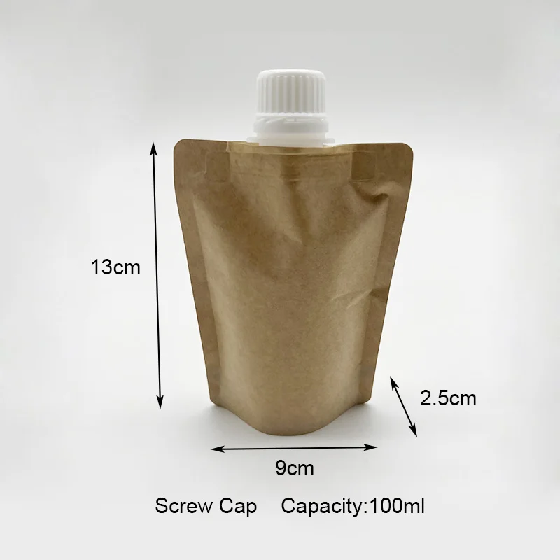 50pcs 50ml 100ml Kraft Paper Spout Pouch For Liquid Drink Disposable Packaging Bag Cosmetic Makeup Sample Sachet