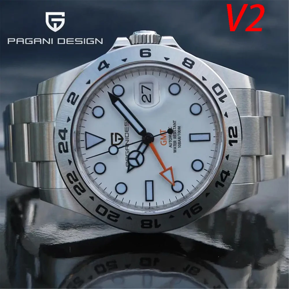 PAGANI DESIGN 2026 New GMT Top Men Watch Stainless Steel Automatic Mechanical Wristwatch Luxury Military Waterproof Clock PD1682