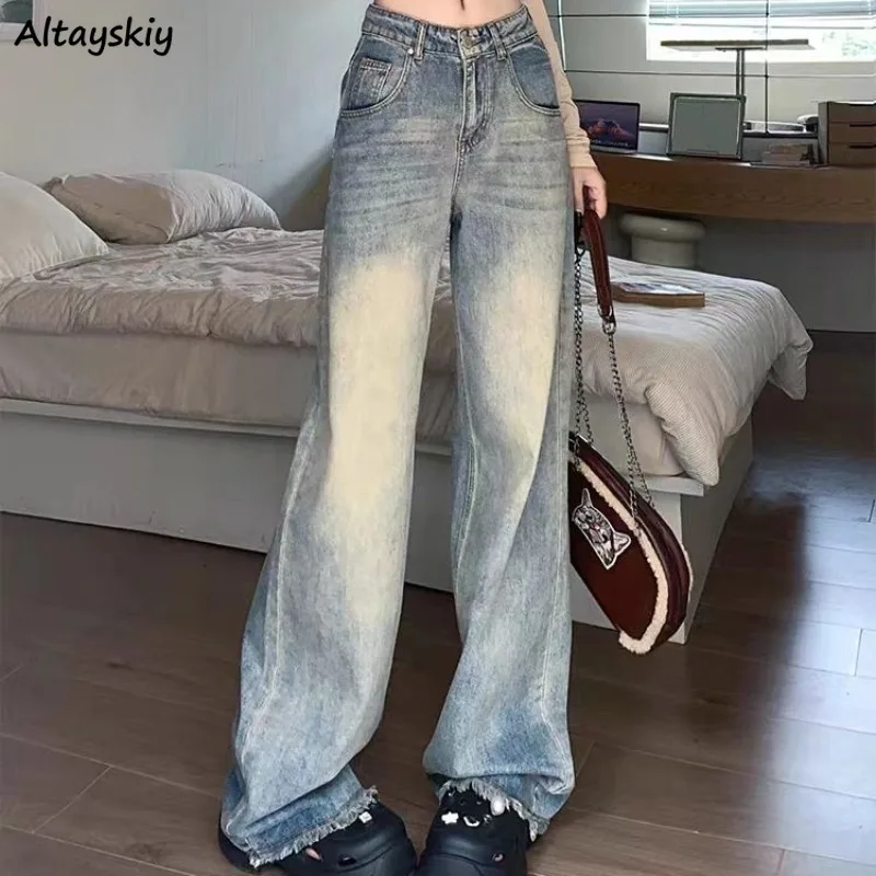 

Women Jeans Streetwear High Street All-match Hip Hop Hipster Y2k Frayed Korean Style Casual Kpop Waisted Youthful Ladies