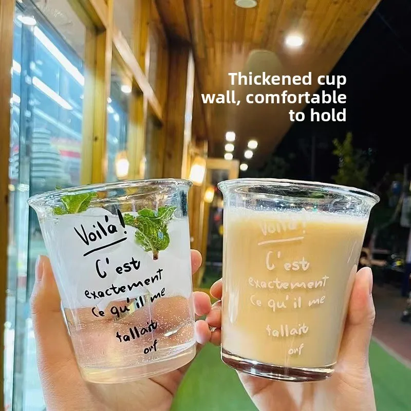 High Aesthetic French Letter Glass Cup, Household Breakfast Milk Flip Over Water Cups, Bar Wine Accessories, Office Coffee Mug