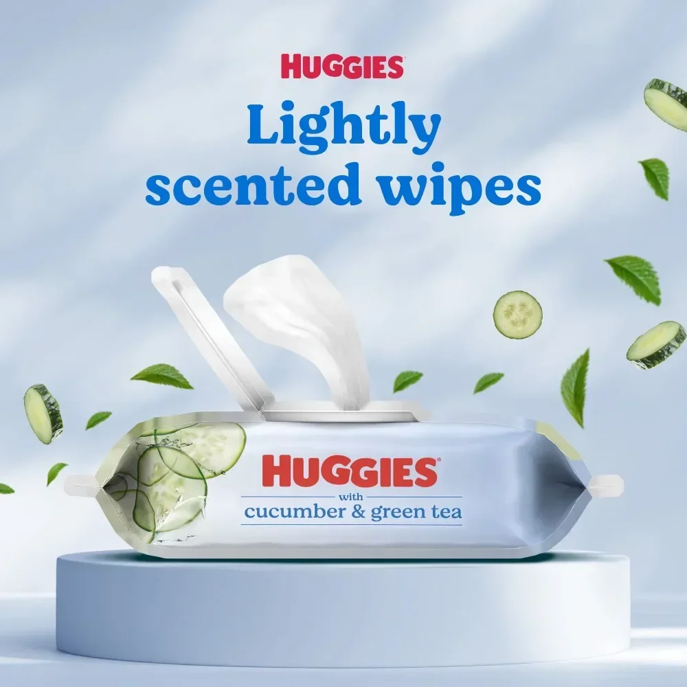 Scented Wipes with Cucumber and Green Tea, 3 Flip-Top Packs, 168 Total Count